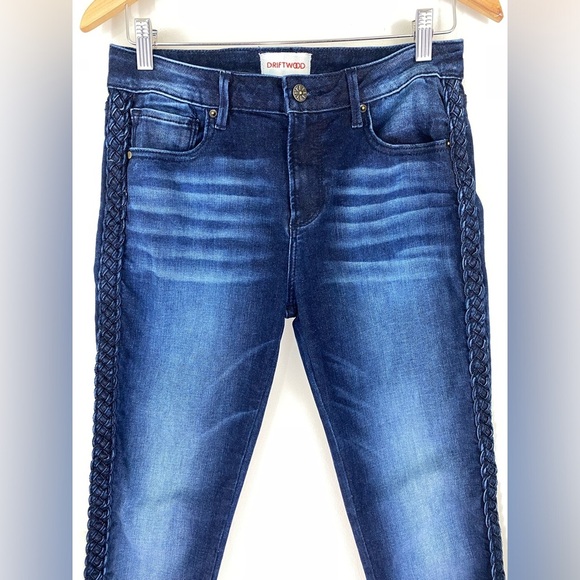 Driftwood Jackie Blue Braided Side Stripe Cropped Raw Hem Jeans Women’s Size 28 - Picture 4 of 12